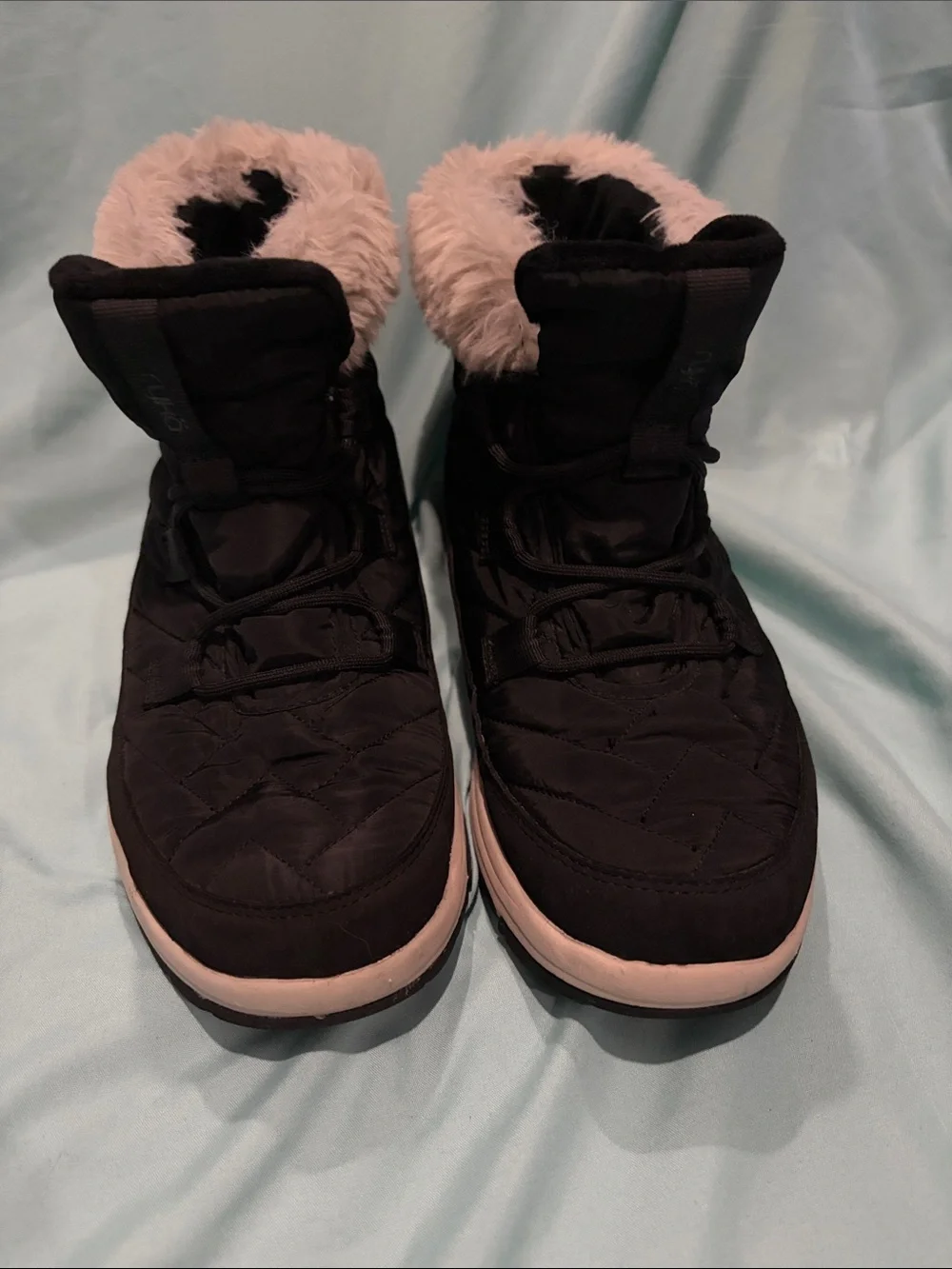 Ryka Black Ankle Booties with White Fur Trim